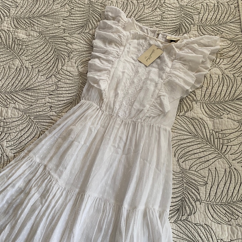 NWT white cotton tiered midi dress